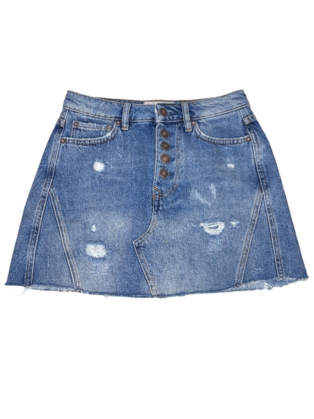 We The Free Sz 25  Button Fly Y2K Frayed Hem Denim Mini Skirt